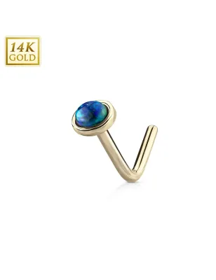 Piercing nez Or jaune 14 carats opale émeraude dome tige en L