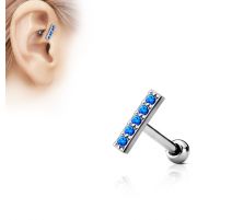 Piercing oreille cartilage barre 5 opales bleues