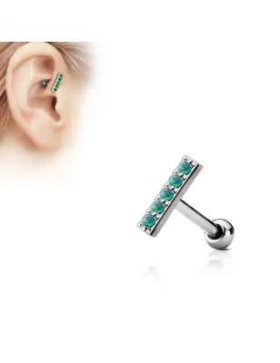 Piercing oreille cartilage barre 5 opales vertes