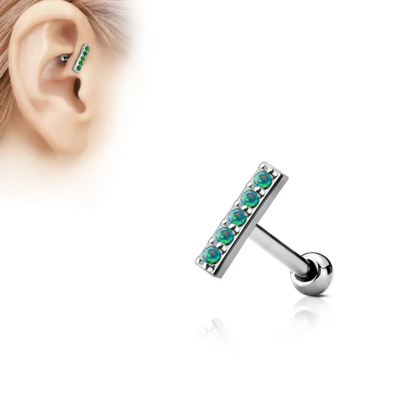 Piercing oreille cartilage barre 5 opales vertes