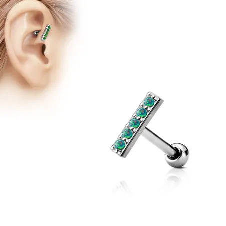 Piercing oreille cartilage barre 5 opales vertes