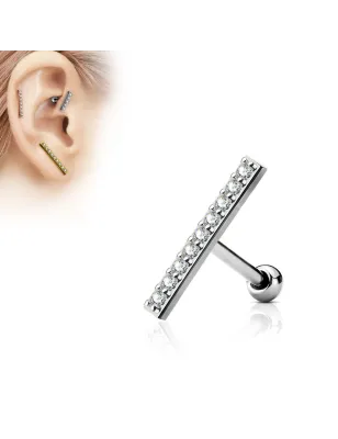 Piercing oreille cartilage barre argentée 9 strass