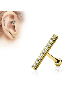 Piercing oreille cartilage barre plaqué or 9 strass