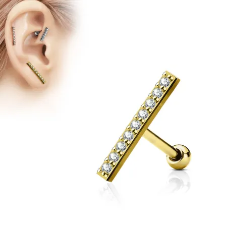 Piercing oreille cartilage barre plaqué or 9 strass