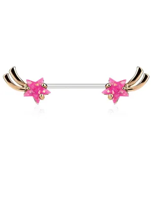Piercing téton étoiles filantes or rose opales roses