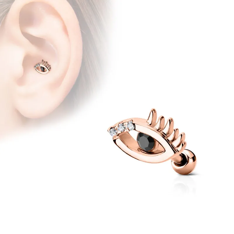 Piercing oreille cartilage oeil omniscient plaqué or rose