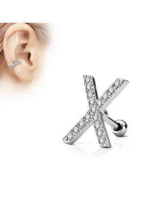 Piercing oreille cartilage X pavé de strass