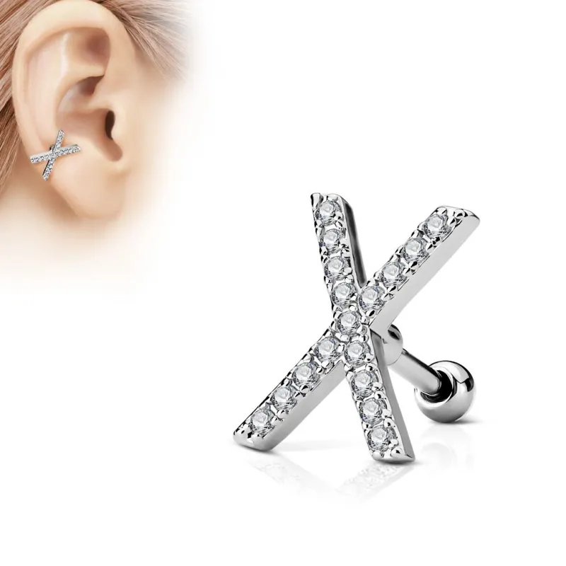 Piercing oreille cartilage X pavé de strass