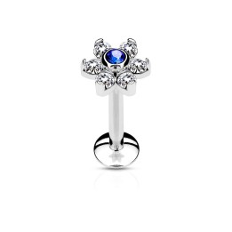 Piercing labret lèvre fleur cristaux bleu