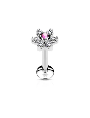 Piercing oreille labret lèvre fleur cristaux rose