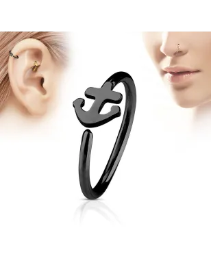 Piercing nez anneau ancre marine noir