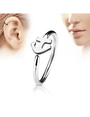 Piercing nez anneau ancre marine argenté