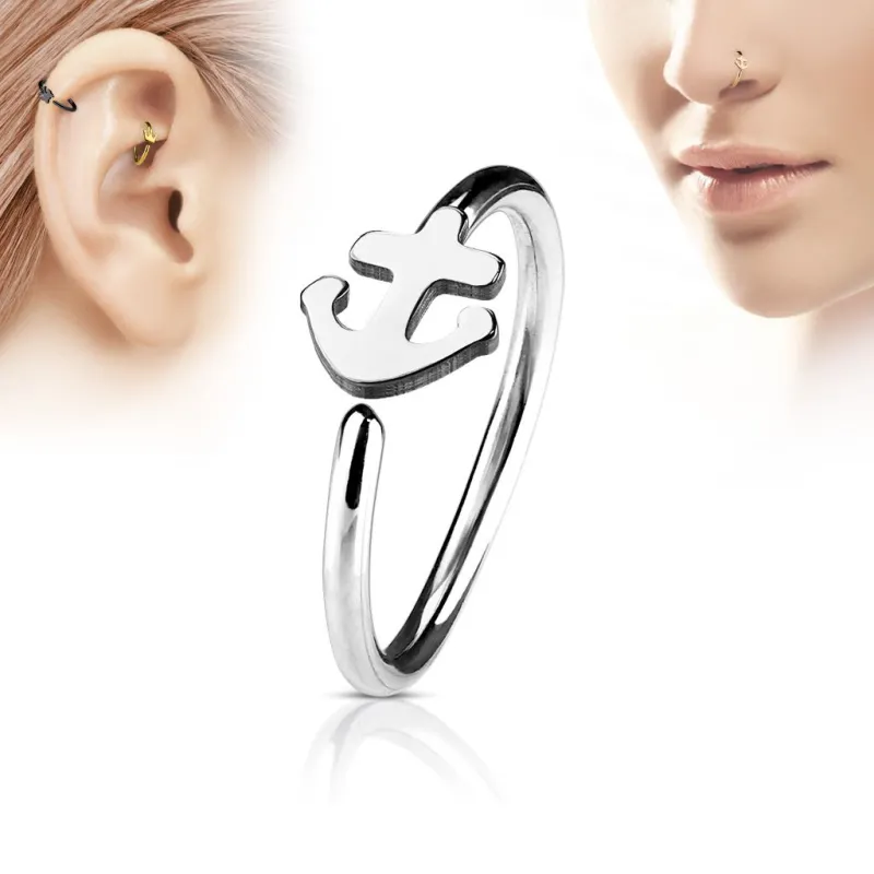 Piercing nez anneau ancre marine argenté