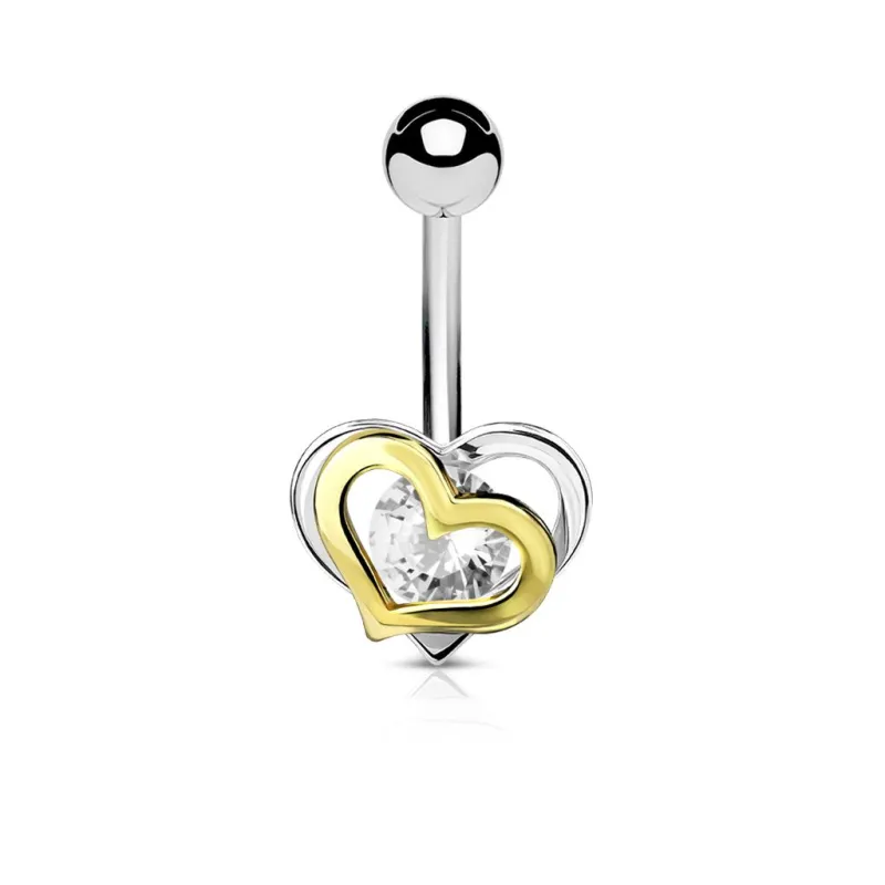 Piercing nombril double coeur pierre blanche