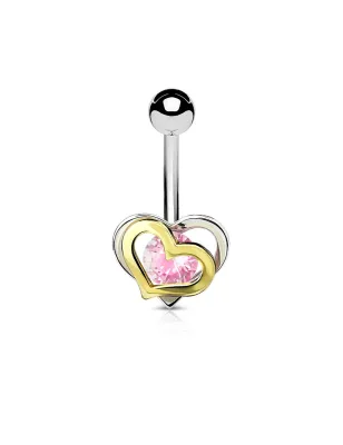 Piercing nombril double coeur pierre rose