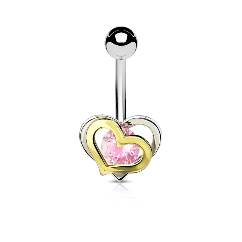 Piercing nombril double coeur pierre rose