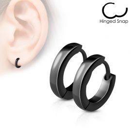Paire Boucles d'oreille anneaux acier noir