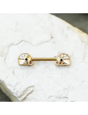 Piercing téton plaqué or têtes d'éléphants