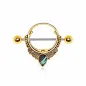 Piercing téton plaqué or bouclier orné nacre