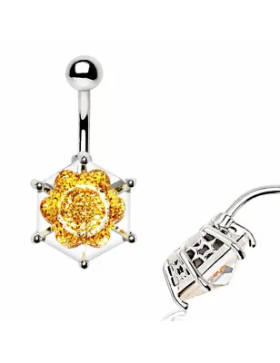 Piercing nombril fleur dorée en verre