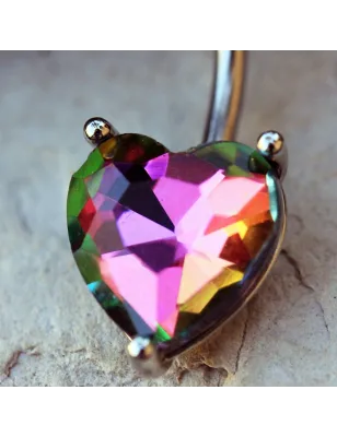 Piercing nombril coeur vitrail multicolore