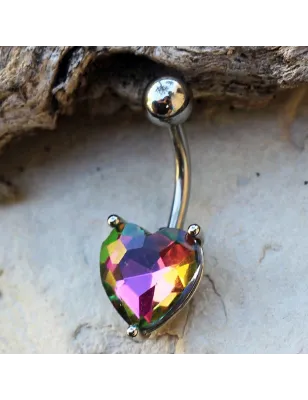 Piercing nombril coeur vitrail multicolore