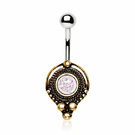 Piercing nombril doré médiévale opale