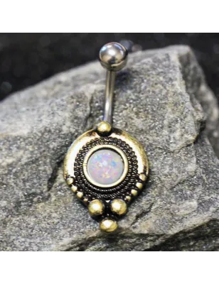 Piercing nombril doré médiévale opale
