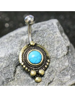 Piercing nombril doré médiévale turquoise
