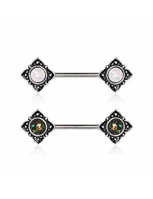 Piercing téton fleurs mystiques opales