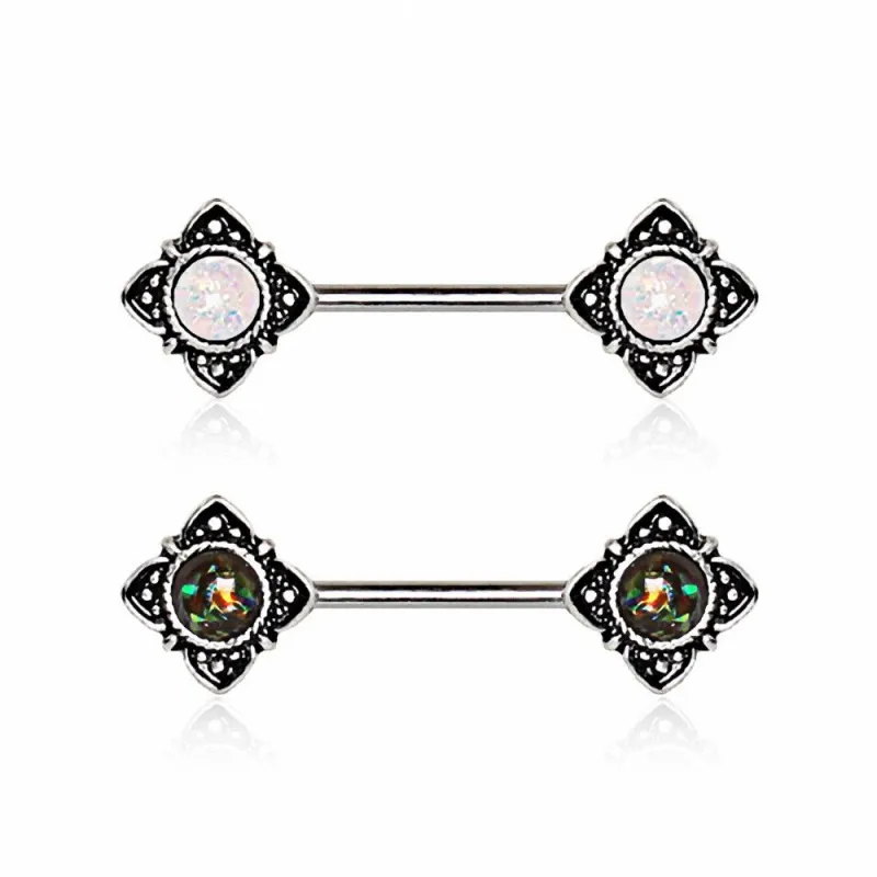 Piercing téton fleurs mystiques opales