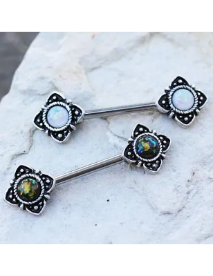 Piercing téton fleurs mystiques opales