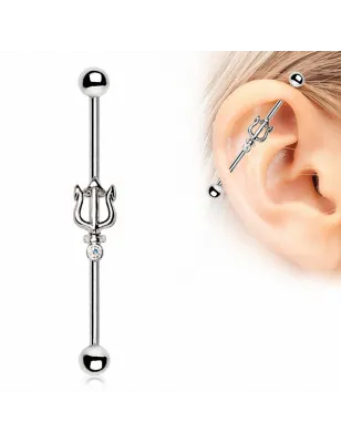Piercing oreille industriel trident de poséidon gemme