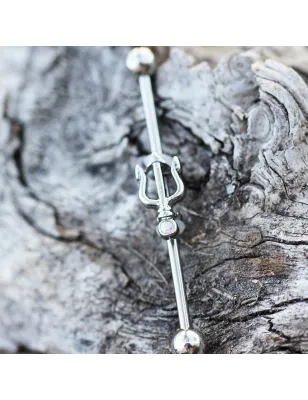 Piercing oreille industriel trident de poséidon gemme
