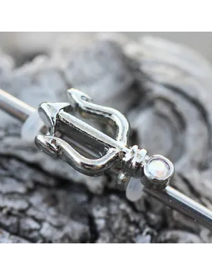 Piercing oreille industriel trident de poséidon gemme