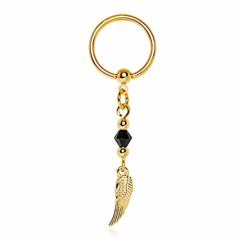 Piercing téton plaqué or anneau captif aile d'ange
