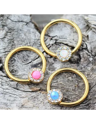 Piercing téton plaqué or anneau captif opale