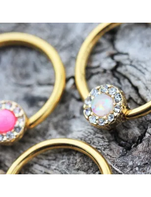 Piercing téton plaqué or anneau captif opale
