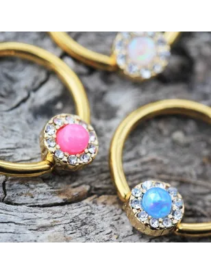 Piercing téton plaqué or anneau captif opale