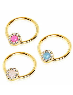 Piercing téton plaqué or anneau captif opale