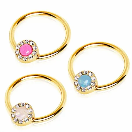 Piercing téton plaqué or anneau captif opale