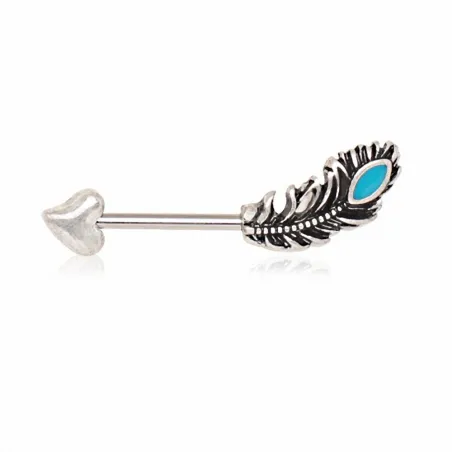 Piercing téton flèche et plume turquoise