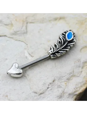 Piercing téton flèche et plume turquoise