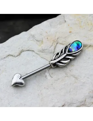 Piercing téton flèche et plume nacre abalone