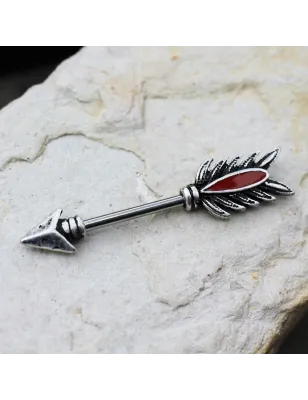 Piercing téton flèche et plume rouge