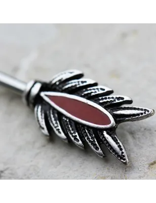 Piercing téton flèche et plume rouge