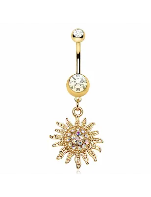Piercing nombril plaqué or soleil chatoyant