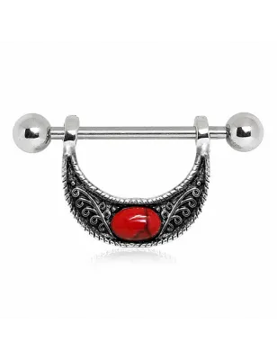 Piercing téton croissant de lune turquoise rouge
