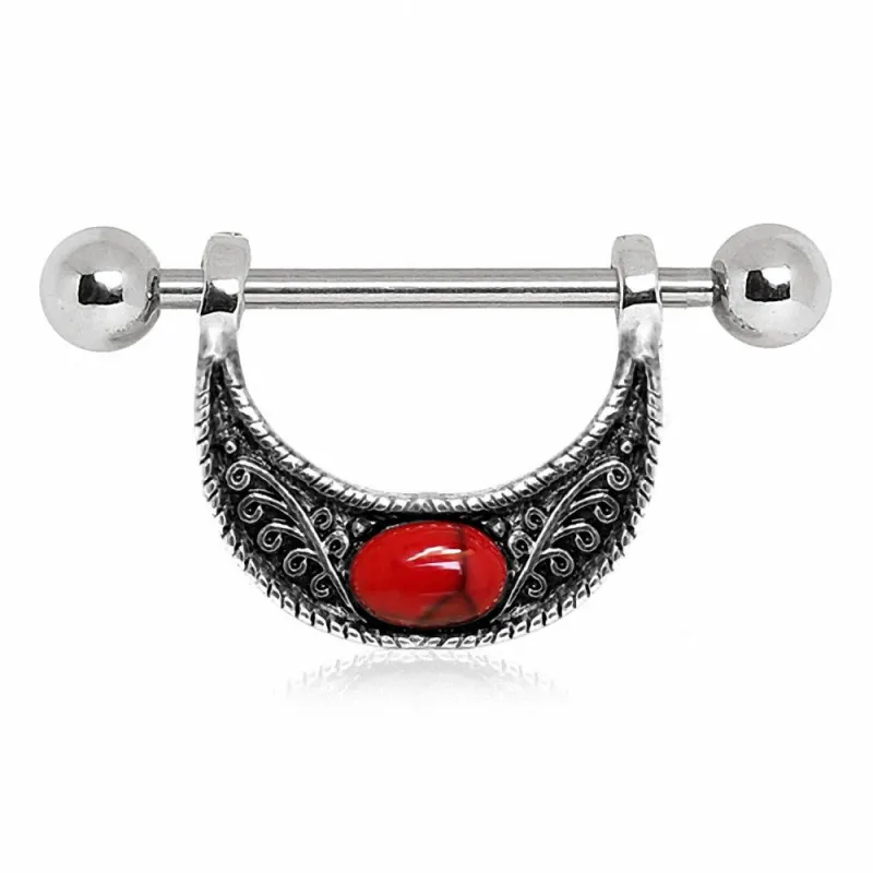 Piercing téton croissant de lune turquoise rouge