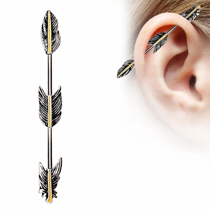 Piercing oreille industriel trois plumes